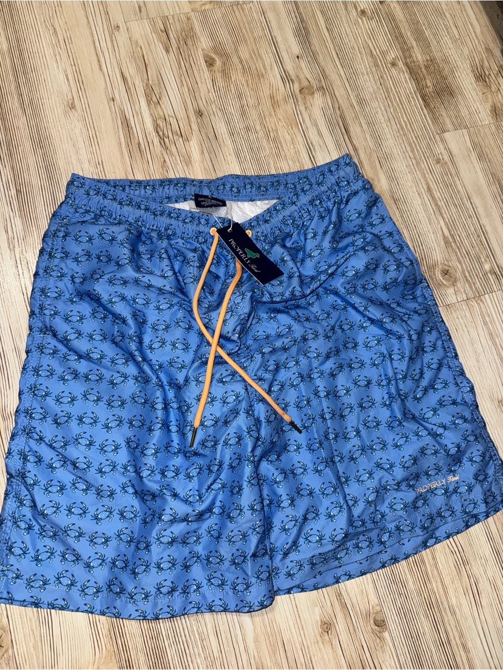 Men's properly tied Blue Crab-Pattern Swim shorts